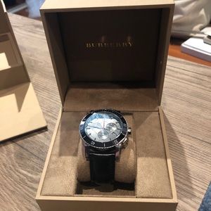Burberry Black Dial Chronograph Leather Watch
